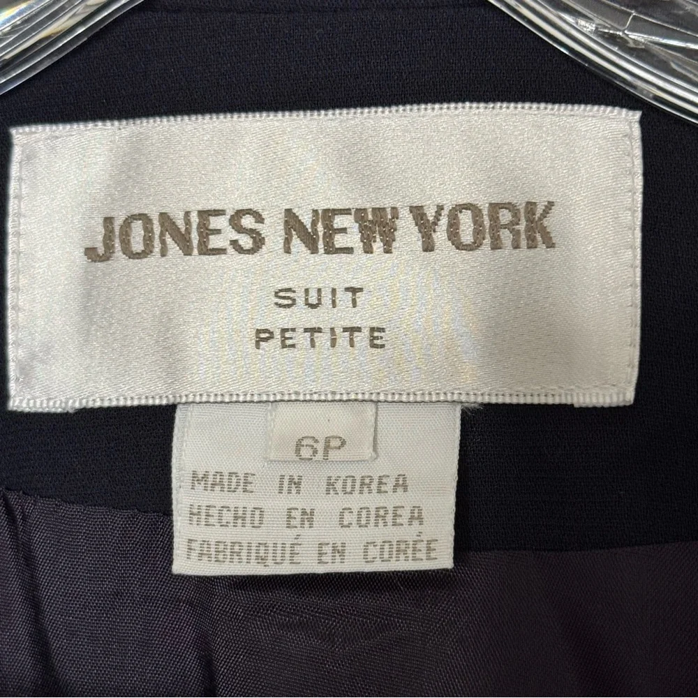 Jones NY Size 6 Petite Blue Polyester Blazer Skirt Suit